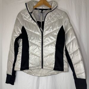 Guess White and Black Ski Jacket with Quilted Design